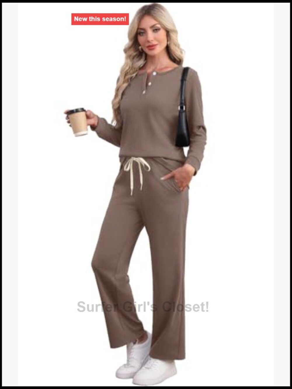 Two Piece Lounge Set Button Down Sweatsuit Wide Leg Sweatpants with Pockets - Picture 2 of 7